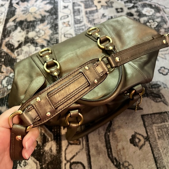 Vintage Y2K Coach Ashley Two Way Bronze Metallic Leather Carryall Handbag - Picture 5 of 10